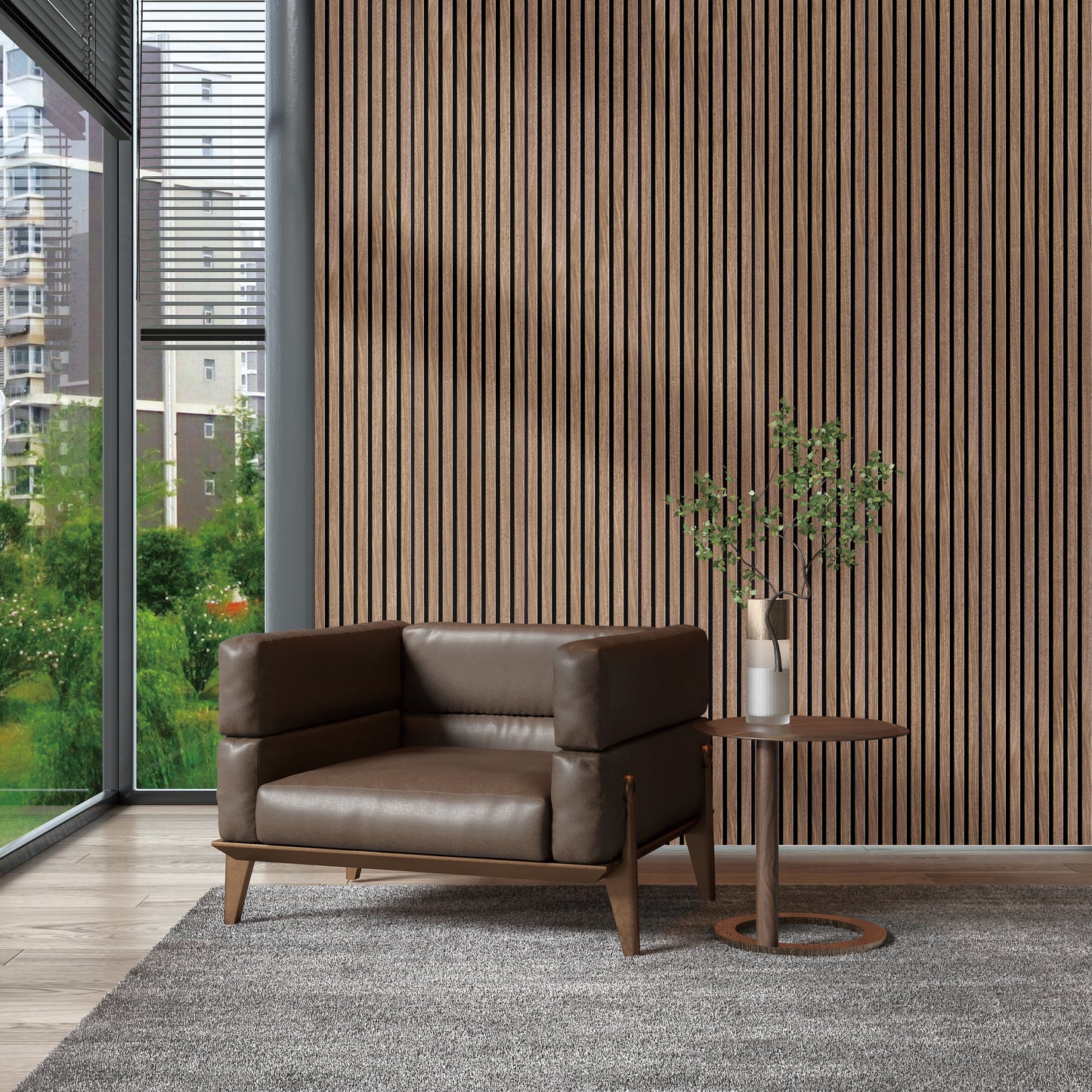 100% Real Wood finishing Acoustic Slat Panels - Narrow - Walnut Color  2PCS/PKG