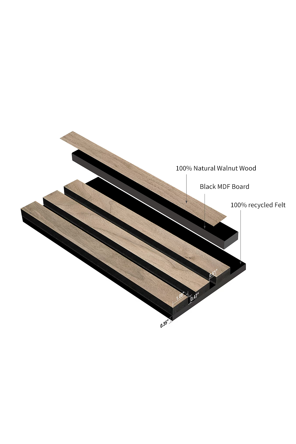 100% Real Wood finishing Acoustic Slat Panels - Standard- Walnut Color  2PCS/PKG